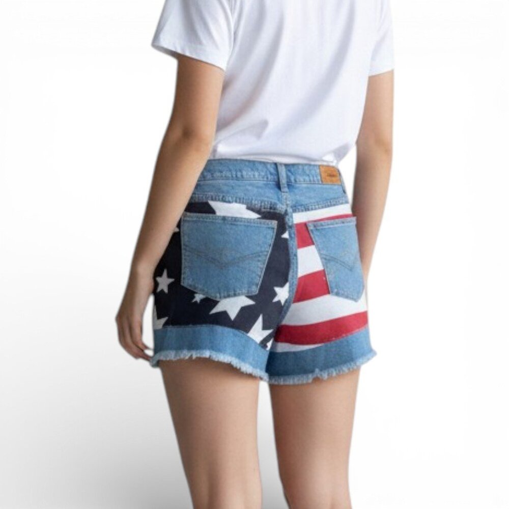 Rare USA Embroidered Vintage Denim Jean Shorts Fringe Size 30/10 Olympics